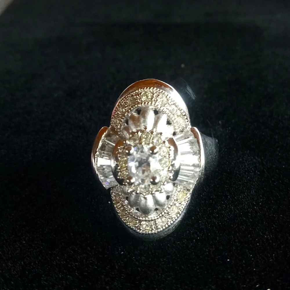 Cocktail Ring Size 9.75 Silver Plated CZ Baguette Ring Stunning By CAPACCI